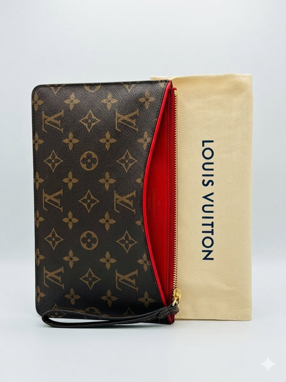 Louis Vuitton Monogram Wristlet Pouch with Red Interior